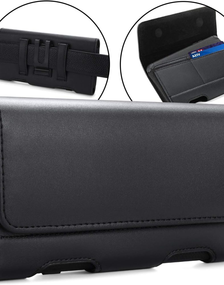 for Galaxy S25 Ultra S24 Ultra S23 Ultra S22 Ultra 5G Note 20 Ultra 5G Note 10+ Plus 5G Holster Black Leather Carrying Cell Phone Holder Belt Clip Holster Case Pouch for Galaxy A14 5G S21 Ultra