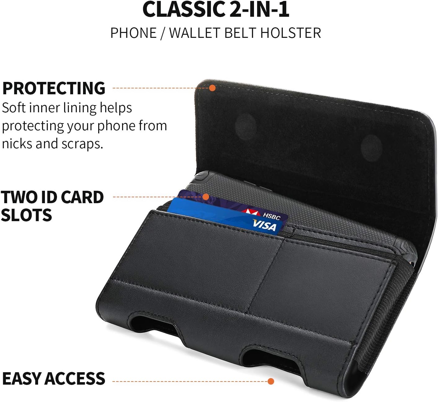 for Galaxy S25 Ultra S24 Ultra S23 Ultra S22 Ultra 5G Note 20 Ultra 5G Note 10+ Plus 5G Holster Black Leather Carrying Cell Phone Holder Belt Clip Holster Case Pouch for Galaxy A14 5G S21 Ultra - Image 2