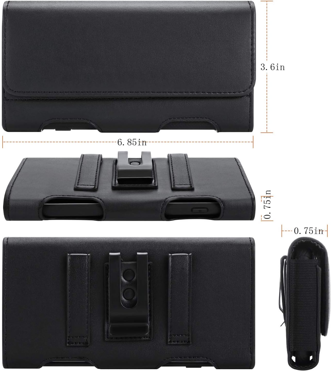 for Galaxy S25 Ultra S24 Ultra S23 Ultra S22 Ultra 5G Note 20 Ultra 5G Note 10+ Plus 5G Holster Black Leather Carrying Cell Phone Holder Belt Clip Holster Case Pouch for Galaxy A14 5G S21 Ultra - Image 4
