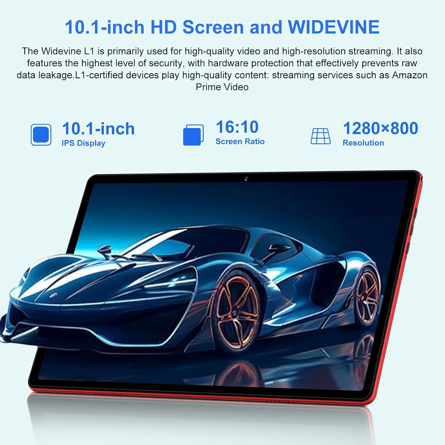 Android Tablet with Keyboard 30GB+64GB+1TB, Tablet 10 Inch Octa-Core Electronics Tablets, Gemini AI, 6000mAh, HD IPS Display, 5G WiFi, Widevine L1, Split Screen - Red - Image 4